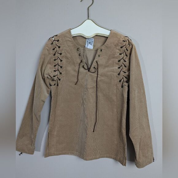 Anne Larochelle Medieval Corduroy top with laces size small - Picture 1 of 7